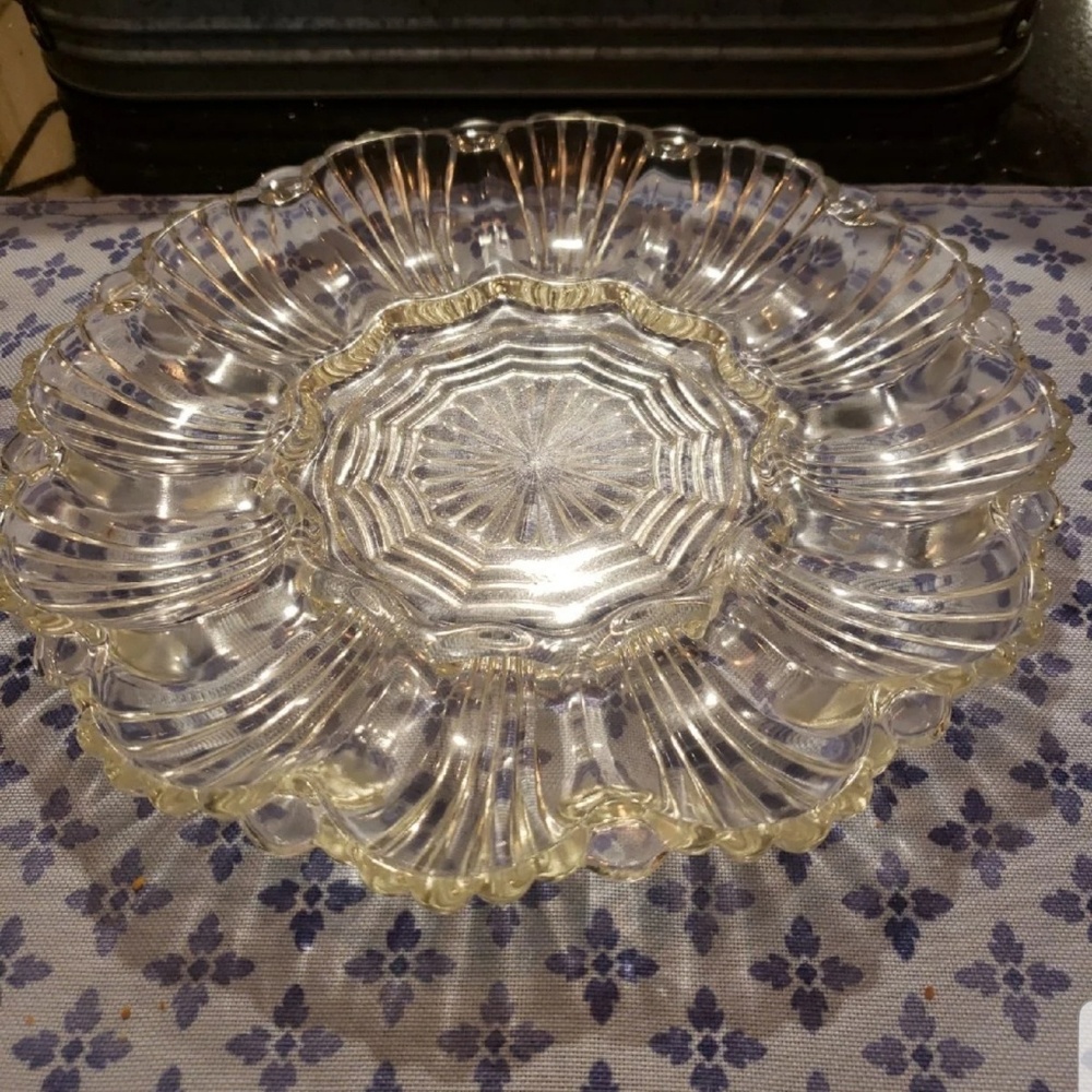 Gorgeous Vintage Glass Deviled Egg plater